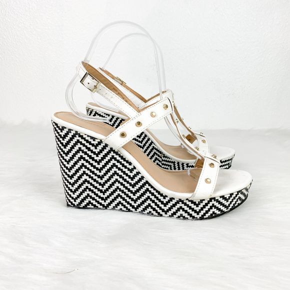 Montego Bay Club Shoes - Montego Bay Club 9 White Chevron Studded Wedge